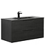 Badkamermeubel Cairo 100cm - zwart houtnerf - zwarte wastafel