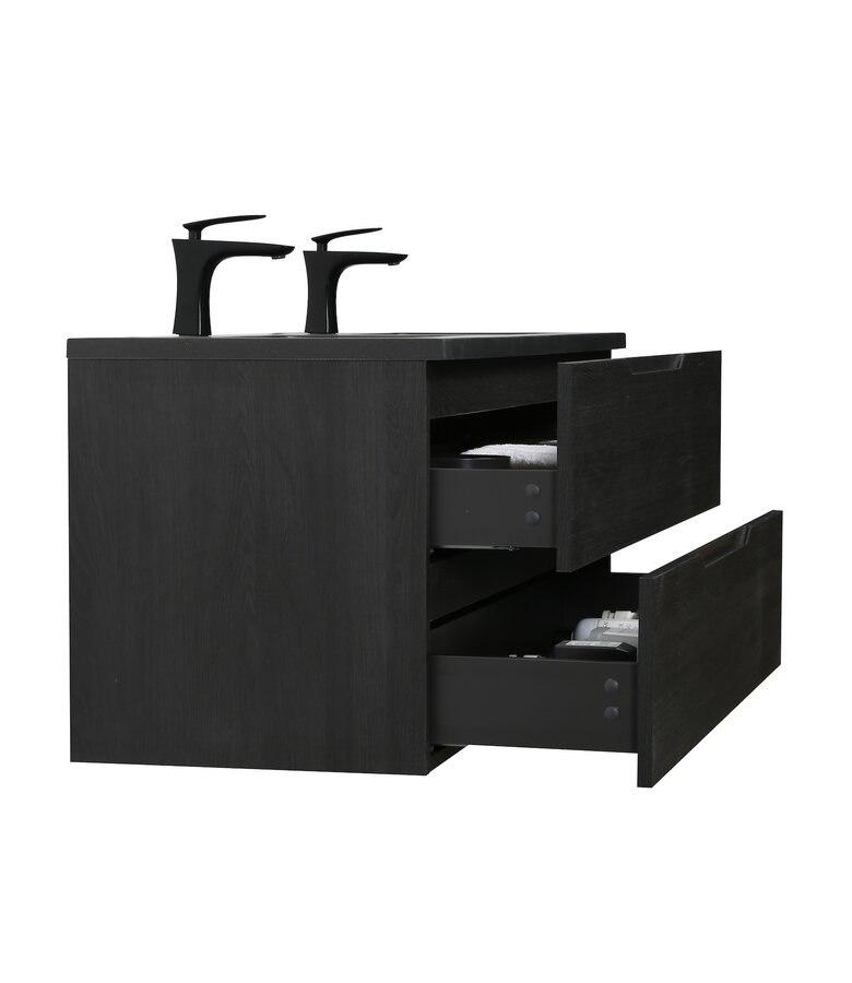 Badkamermeubel Cairo 120cm - zwart houtnerf - zwarte wastafel