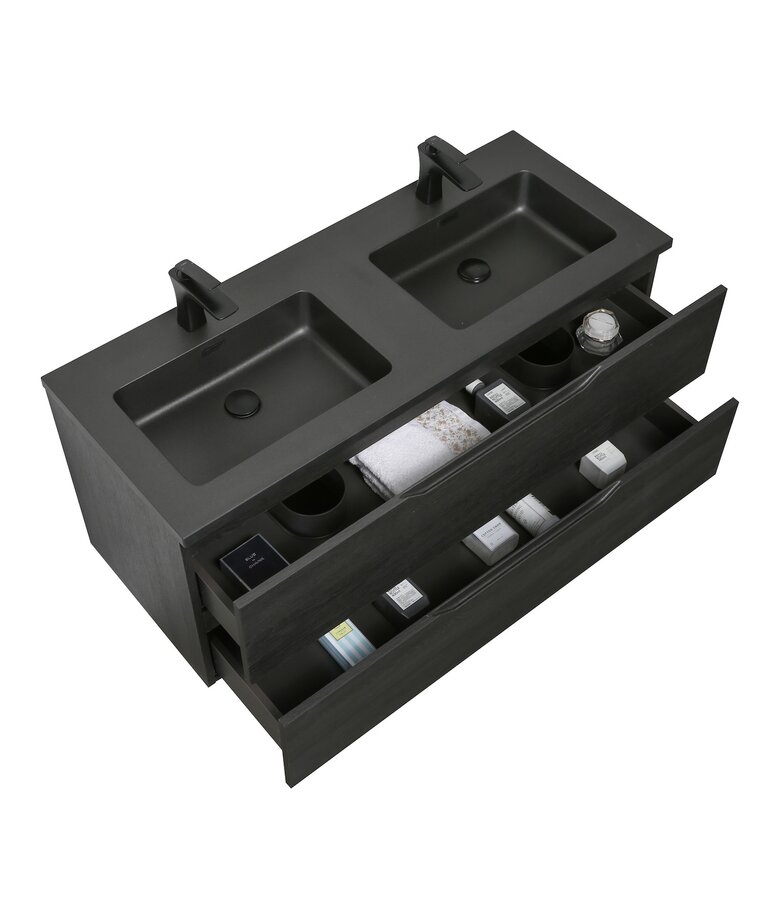 Badkamermeubel Cairo 120cm - zwart houtnerf - zwarte wastafel