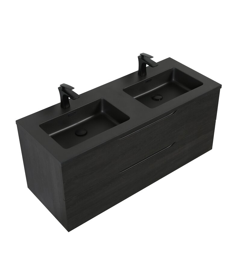 Badkamermeubel Cairo 120cm - zwart houtnerf - zwarte wastafel
