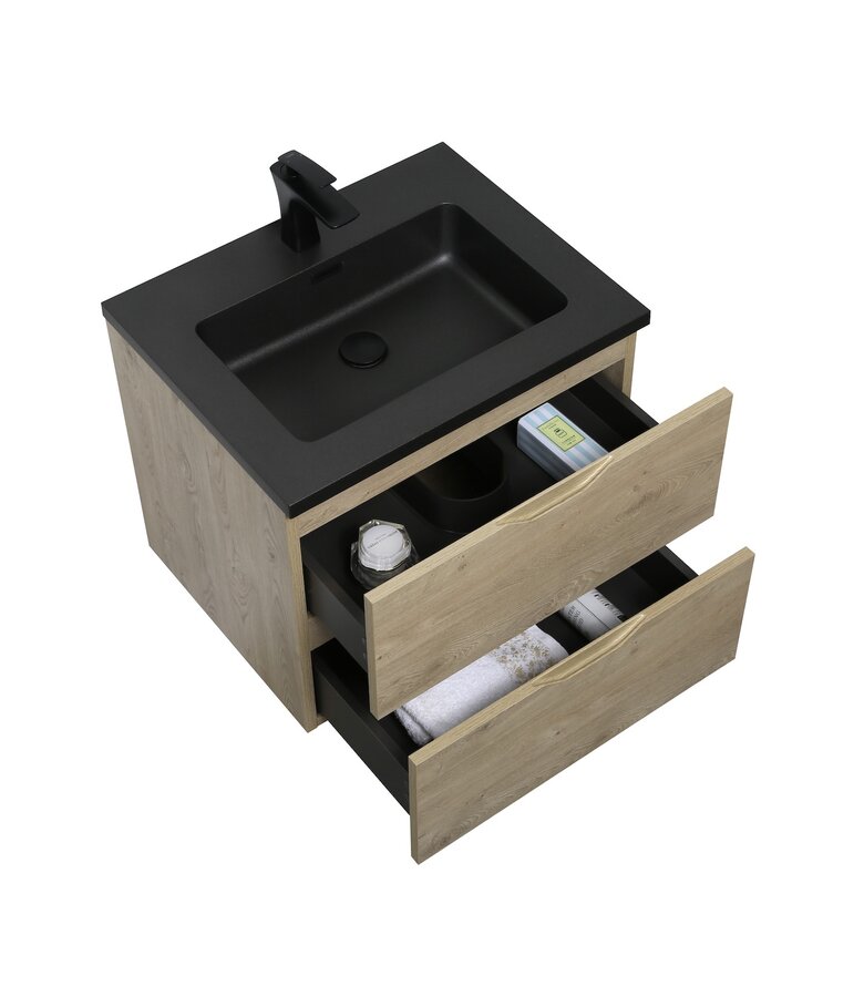 Badkamermeubel Cairo 60cm - kastanje eiken - zwarte wastafel