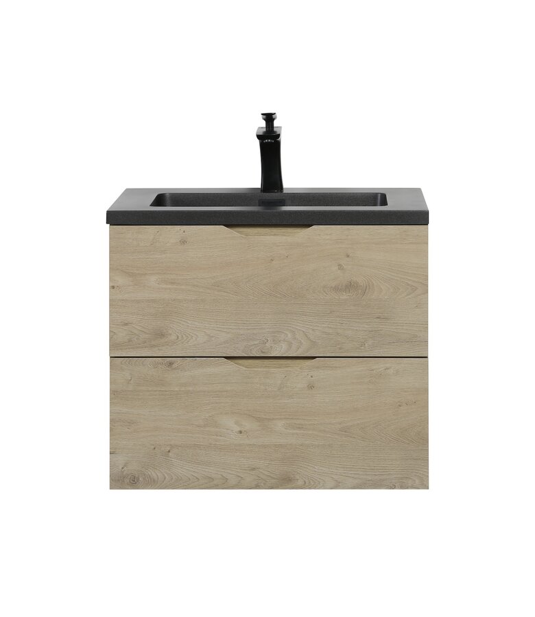 Badkamermeubel Cairo 60cm - kastanje eiken - zwarte wastafel