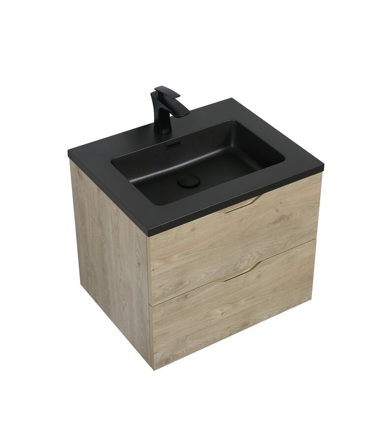 Badkamermeubel Cairo 60cm - kastanje eiken - zwarte wastafel