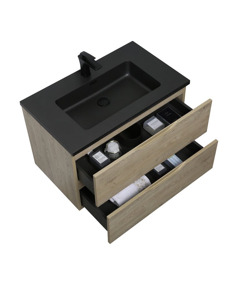 Badkamermeubel Cairo 80cm - kastanje eiken - zwarte wastafel