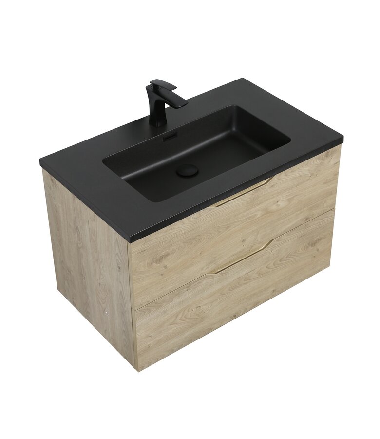 Badkamermeubel Cairo 80cm - kastanje eiken - zwarte wastafel