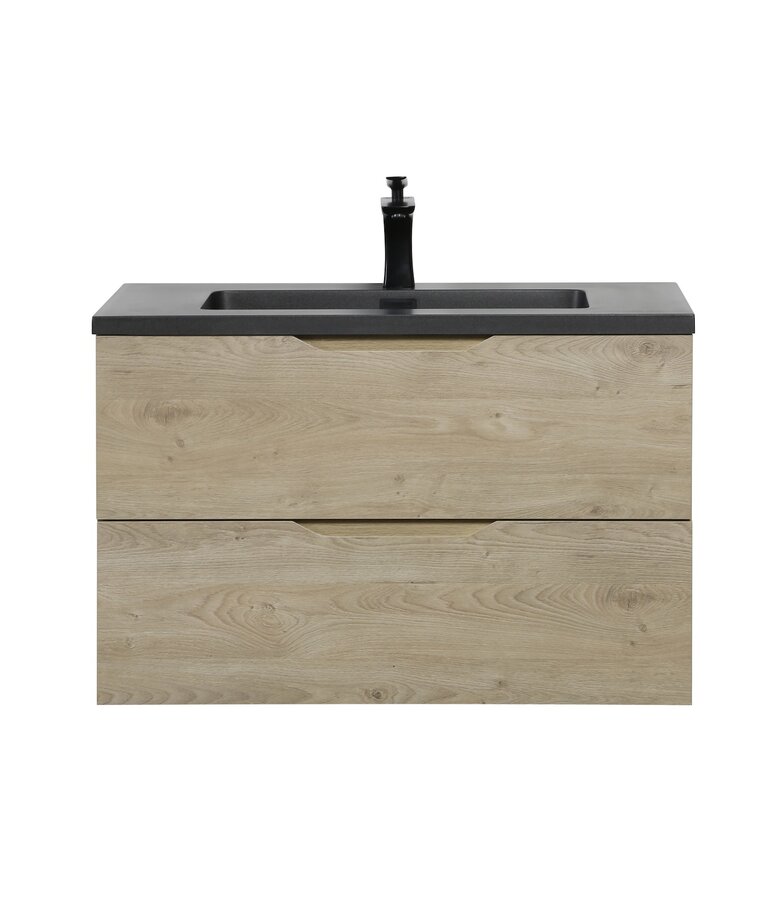 Badkamermeubel Cairo 80cm - kastanje eiken - zwarte wastafel