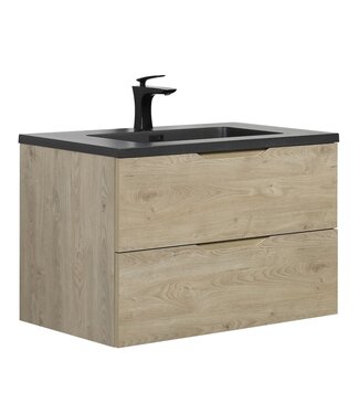 Badkamermeubel Cairo 80cm - kastanje eiken - zwarte wastafel