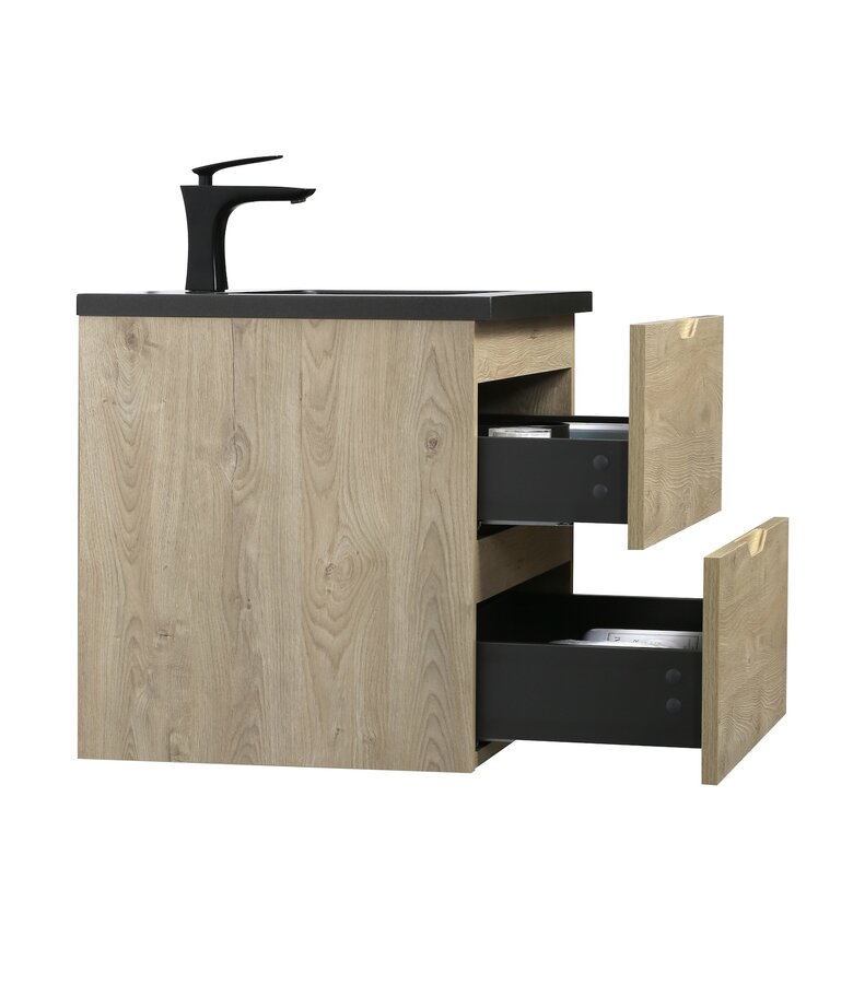 Badkamermeubel Cairo 100cm - kastanje eiken - zwarte wastafel