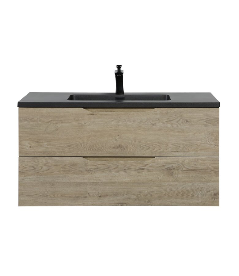 Badkamermeubel Cairo 100cm - kastanje eiken - zwarte wastafel