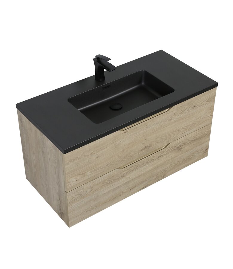 Badkamermeubel Cairo 100cm - kastanje eiken - zwarte wastafel
