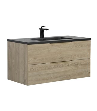 Badkamermeubel Cairo 100cm - kastanje eiken - zwarte wastafel