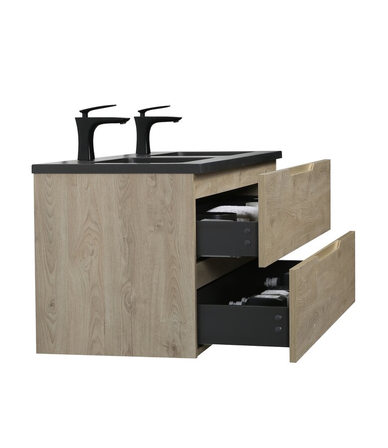 Badkamermeubel Cairo 120cm - kastanje eiken - zwarte wastafel