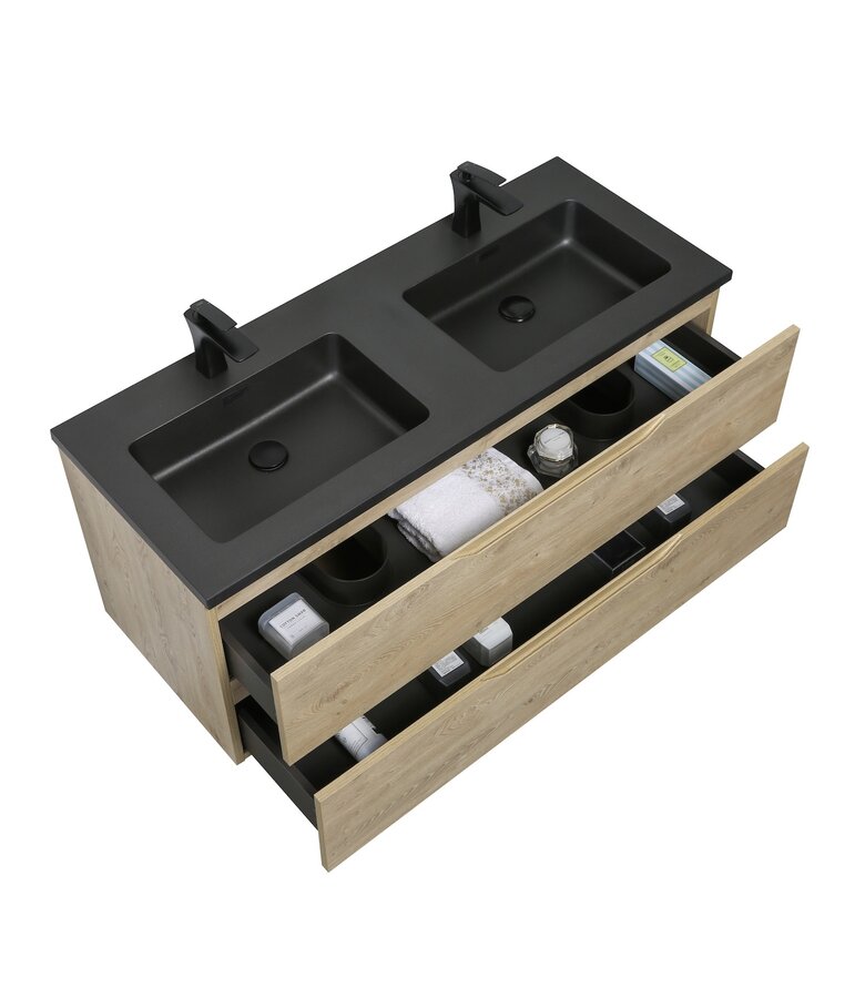 Badkamermeubel Cairo 120cm - kastanje eiken - zwarte wastafel