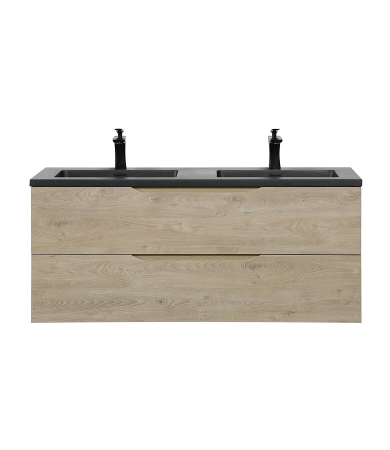 Badkamermeubel Cairo 120cm - kastanje eiken - zwarte wastafel