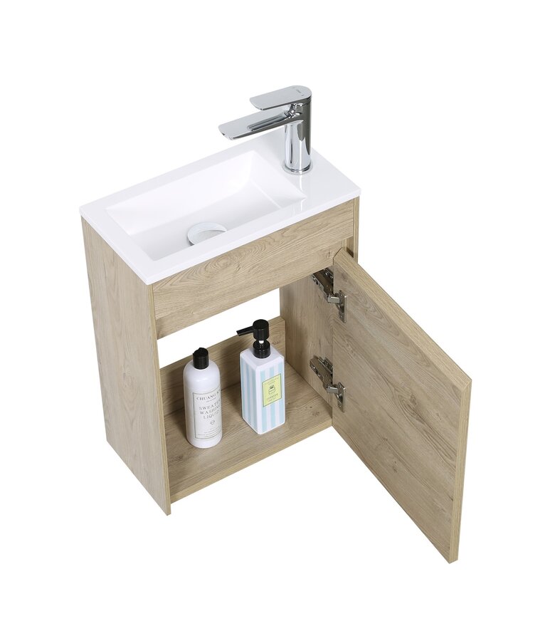 Toiletmeubel Sinta 40cm - kastanje eiken - witte wastafel