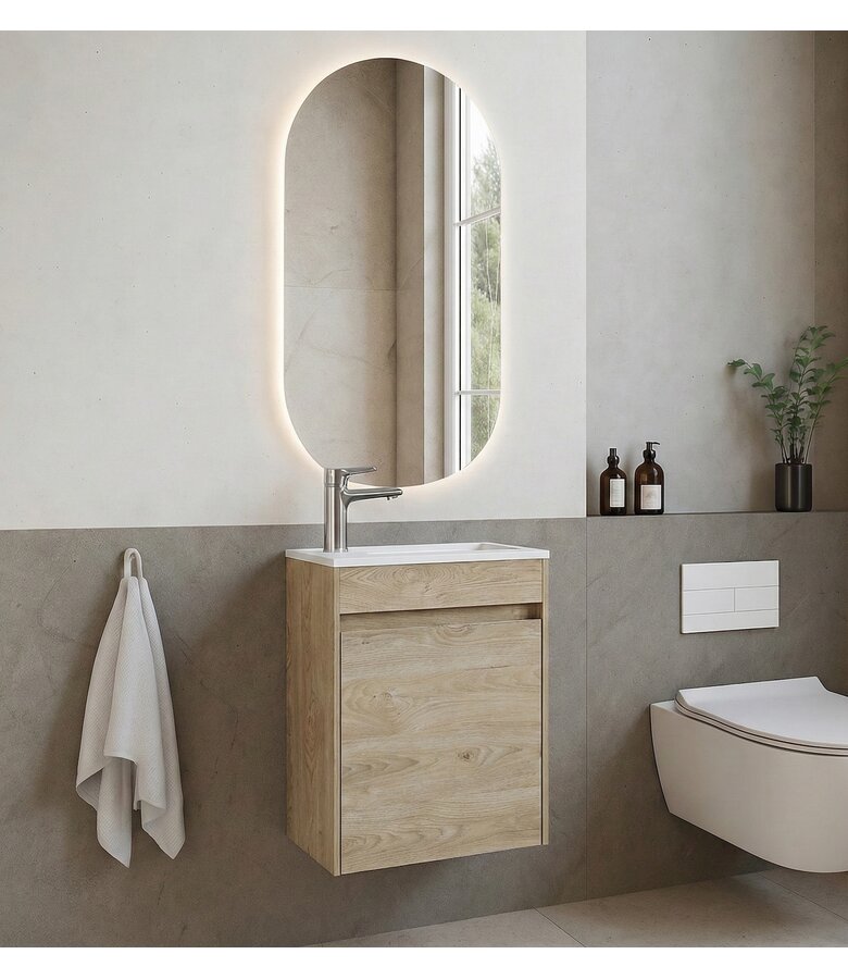 Toiletmeubel Sinta 40cm - kastanje eiken - witte wastafel