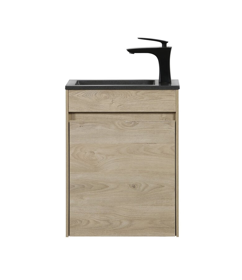 Toiletmeubel Sinta 40cm - kastanje eiken - zwarte wastafel