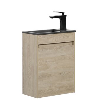 Toiletmeubel Sinta 40cm - kastanje eiken - zwarte wastafel