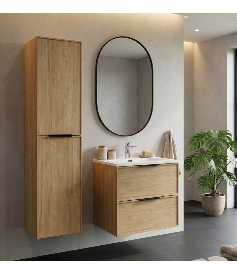 Badkamermeubel Luxor 60 cm met kolomkast - licht eiken