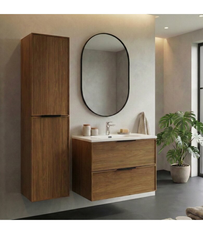Badkamermeubel Luxor 80 cm met kolomkast - walnoot