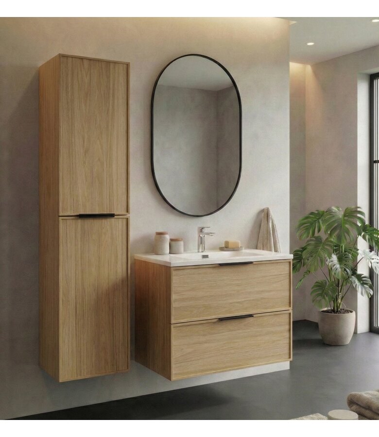 Badkamermeubel Luxor 80 cm met kolomkast - licht eiken