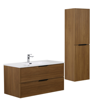Badkamermeubel Luxor 100 cm met kolomkast - walnoot
