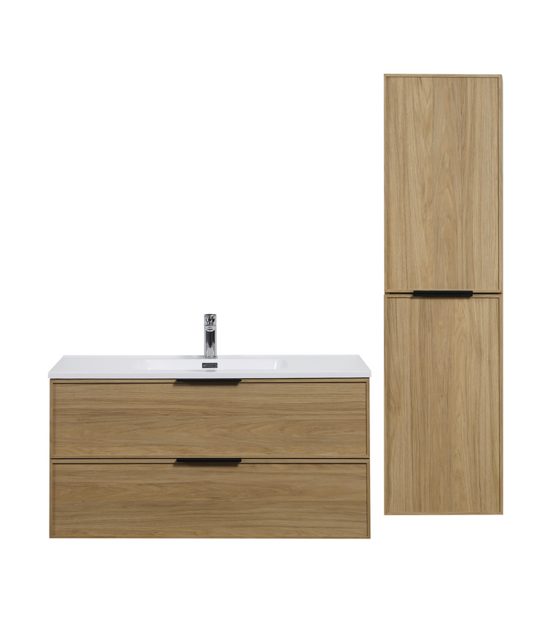 Badkamermeubel Luxor 100 cm met kolomkast - licht eiken