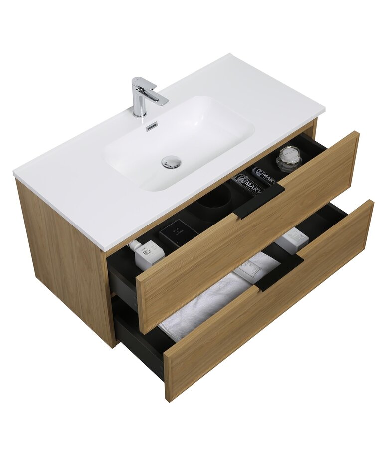 Badkamermeubel Luxor 100 cm met kolomkast - licht eiken