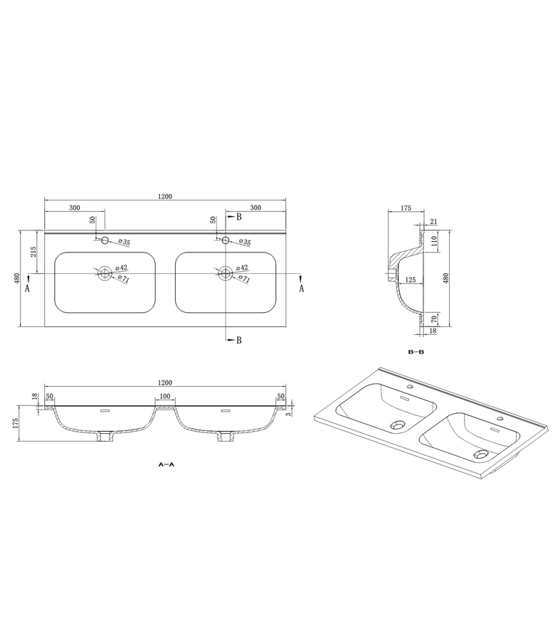 Badkamermeubel Luxor 120 cm met kolomkast - walnoot