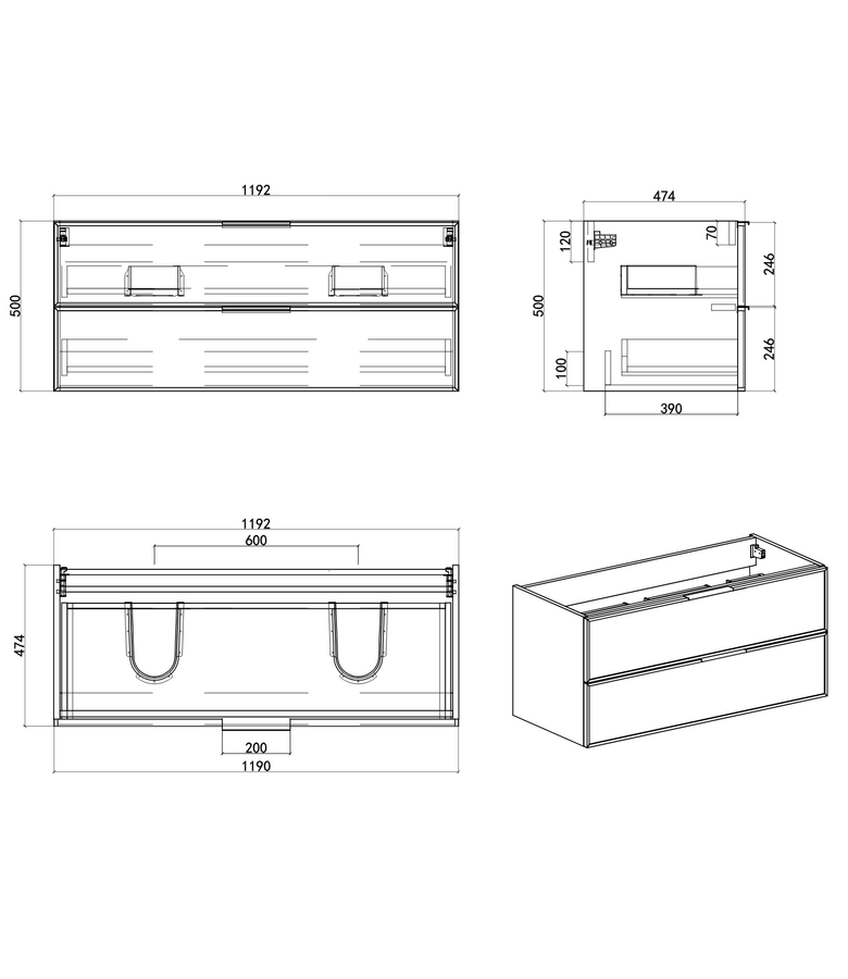 Badkamermeubel Luxor 120 cm met kolomkast - walnoot