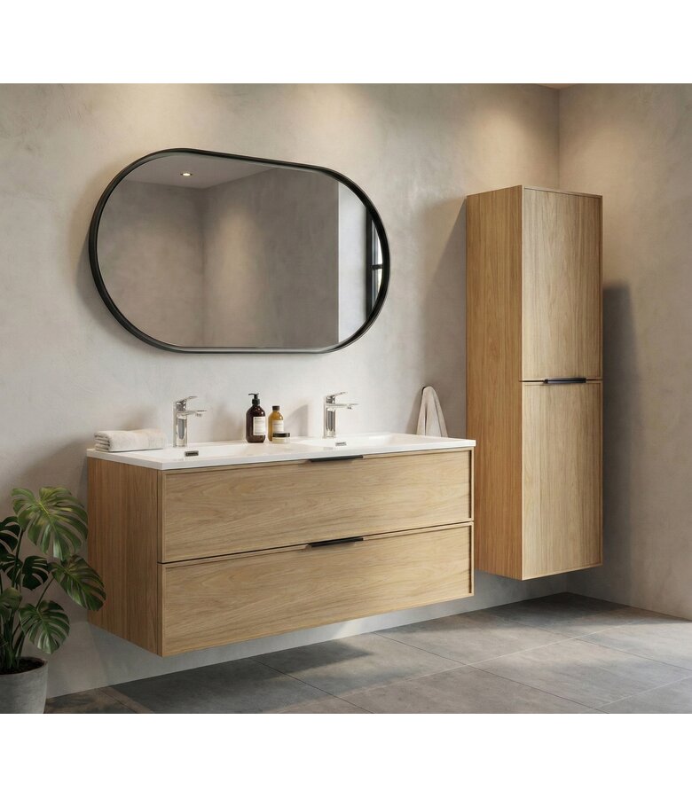 Badkamermeubel Luxor 120 cm met kolomkast - licht eiken