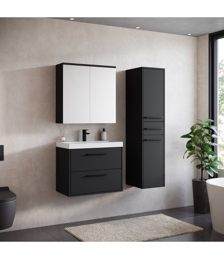Badkamermeubel Florence 60cm complete set met spiegelkast - mat zwart