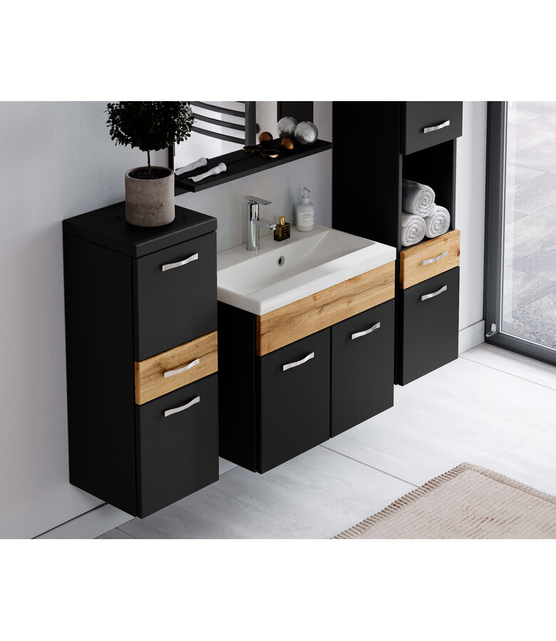 Badkamermeubel Alba 60cm - mat zwart met eiken