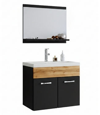 Badkamermeubel Alba 60cm - mat zwart met eiken