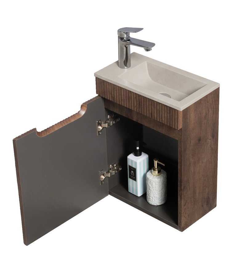 Toiletmeubel Thermis 40cm - walnoot bruin - beige wastafel