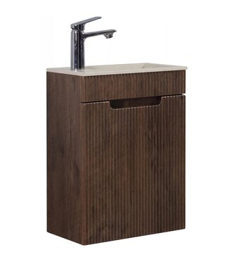 Toiletmeubel Thermis 40cm - walnoot bruin - beige wastafel