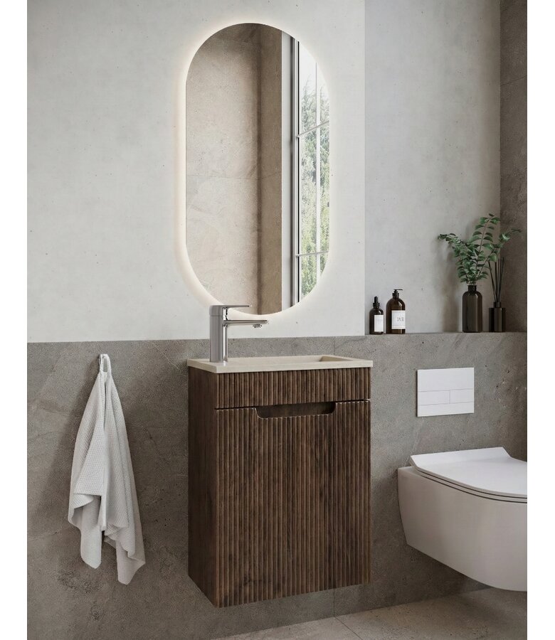 Toiletmeubel Thermis 40cm - walnoot bruin - beige wastafel