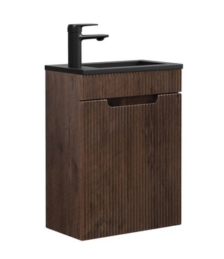 Toiletmeubel Thermis 40cm - walnoot bruin - zwarte wastafel