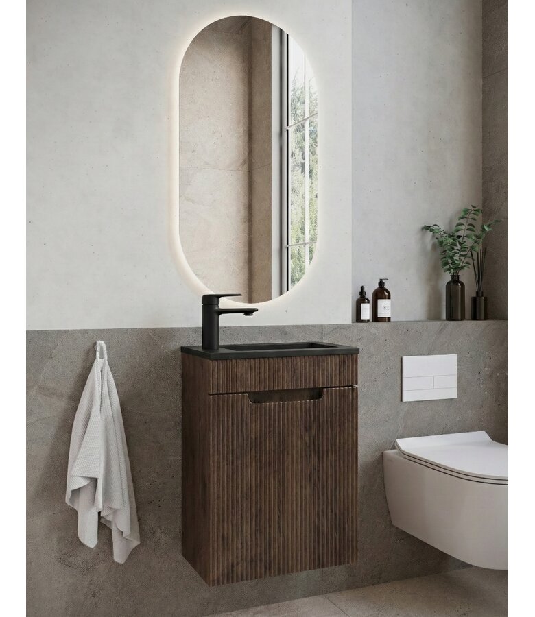 Toiletmeubel Thermis 40cm - walnoot bruin - zwarte wastafel