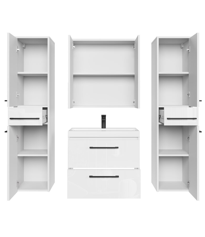 Badkamermeubel Florence 60cm XL set met spiegelkast - hoogglans wit