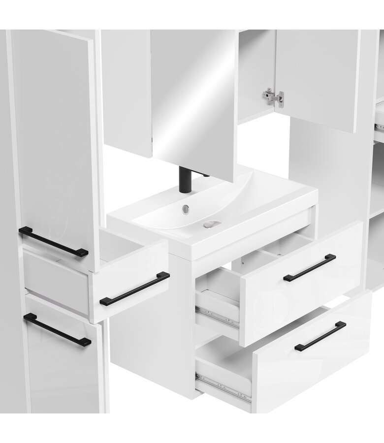 Badkamermeubel Florence 60cm XL set met spiegelkast - hoogglans wit