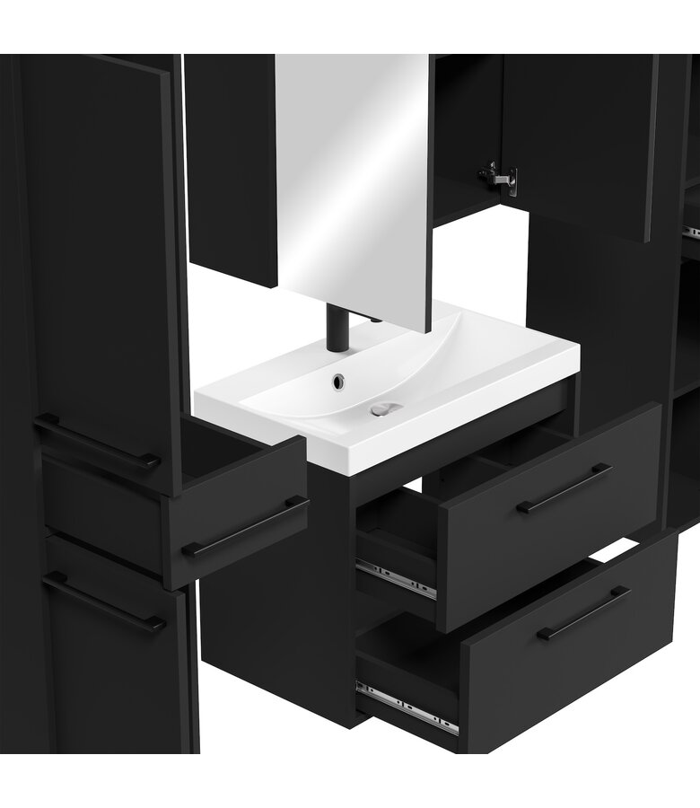 Badkamermeubel Florence 60cm XL set met spiegelkast - mat zwart