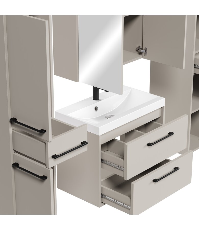 Badkamermeubel Florence 60cm XL set met spiegelkast - beige