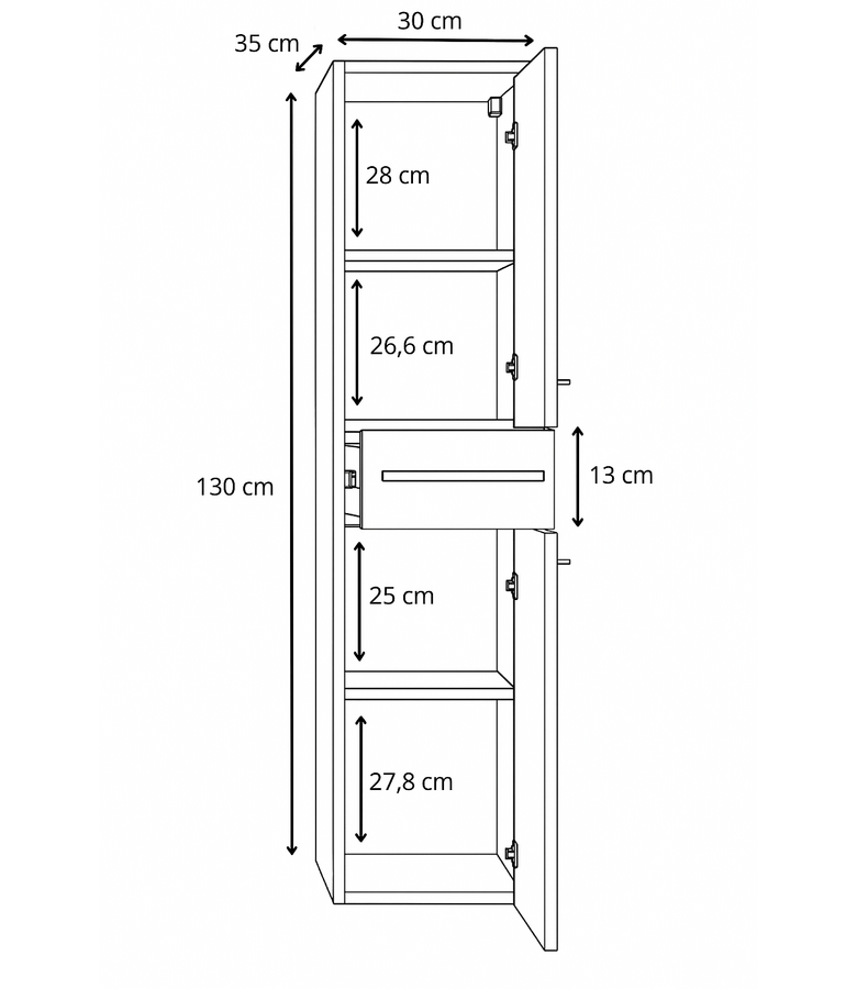 Badkamermeubel Florence 60cm XL set met spiegelkast - kastanje eiken
