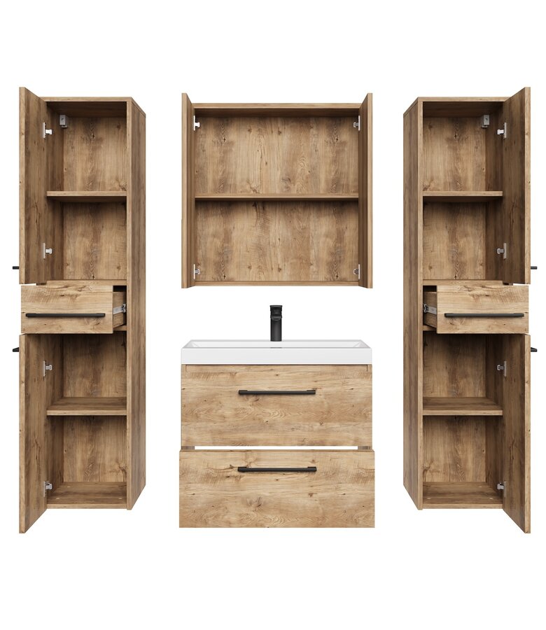 Badkamermeubel Florence 60cm XL set met spiegelkast - kastanje eiken