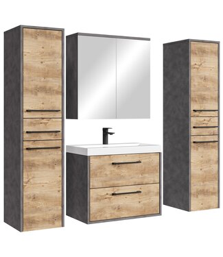 Badkamermeubel Florence 60cm XL set met spiegelkast - kastanje eiken met donker grijs