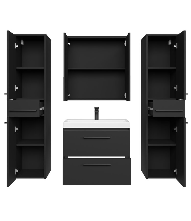 Badkamermeubel Florence 60cm XL set met spiegelkast - mat zwart