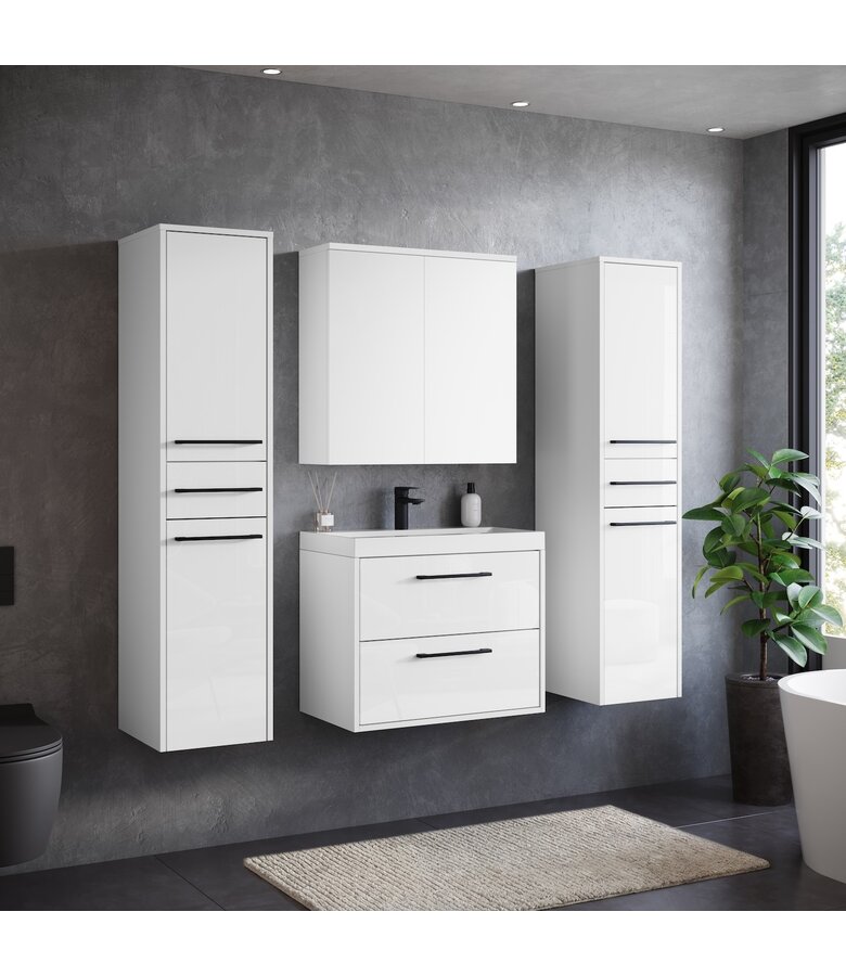 Badkamermeubel Florence 60cm XL set met spiegelkast - hoogglans wit