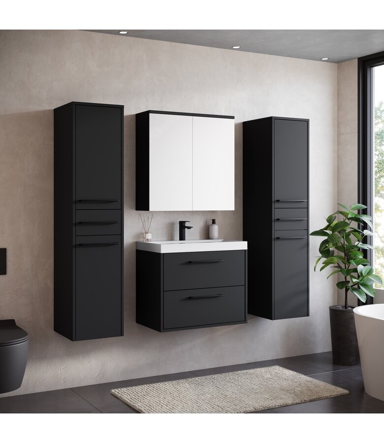 Badkamermeubel Florence 60cm XL set met spiegelkast - mat zwart