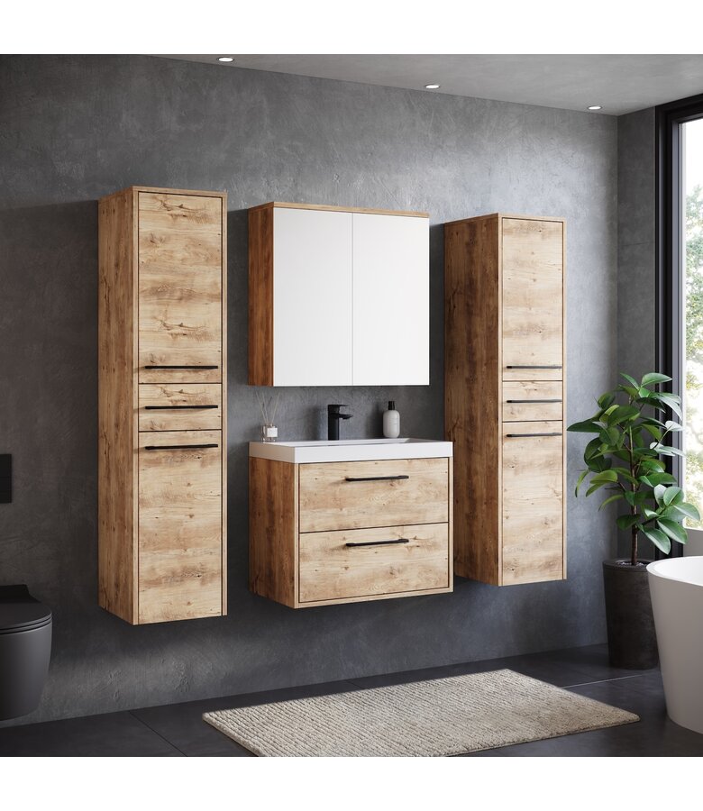 Badkamermeubel Florence 60cm XL set met spiegelkast - kastanje eiken